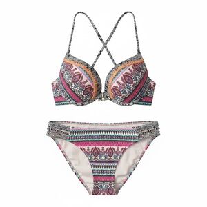 Shade & Shore Boho Print Bikini Set 34B Top Small Bottom Strappy
